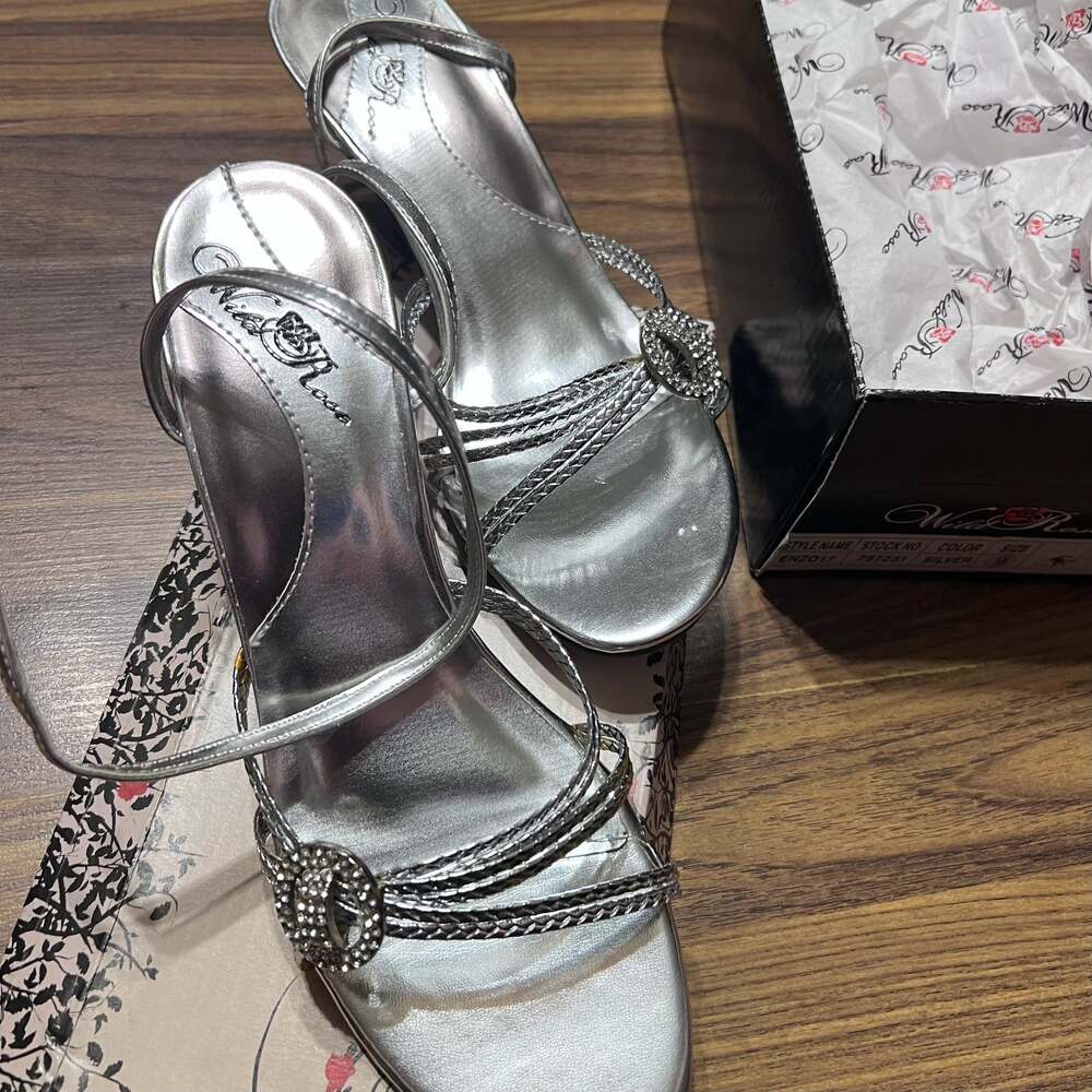 Wild Rose Enzo17 Silver Rhinestone Braided Strappy Heels